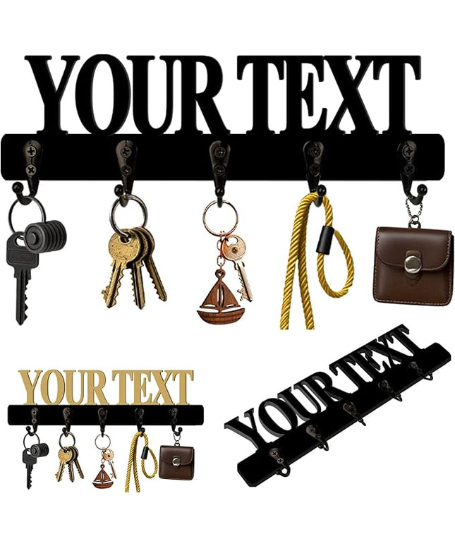 HSAEANZL Personalization Custom Text Wooden Wall Key Holder with Hooks,8-16 Inch,Housewarming Gift'S for New House Owners,Key Holder for Wall Decorative