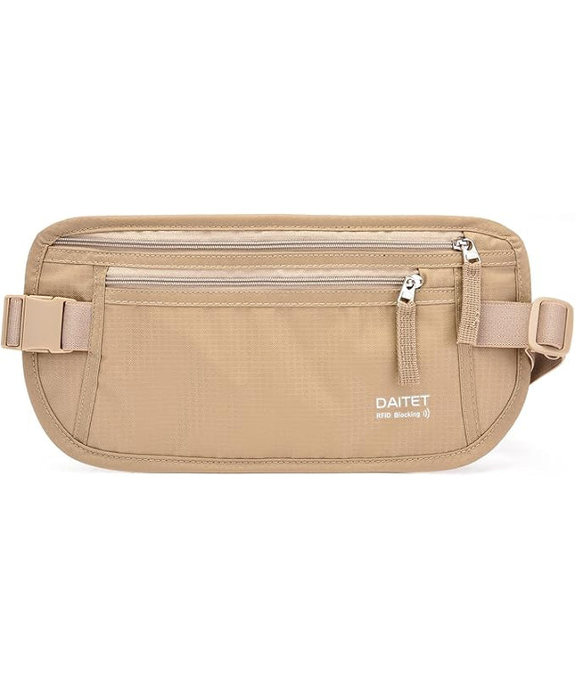 DAITET Money Belt - Passport Holder Secure Hidden Travel Wallet with RFID Blocking, Undercover Fanny Pack (Beige)