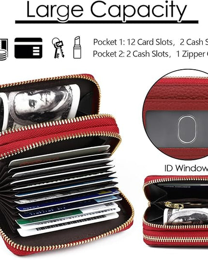 imeetu RFID Credit Card Holder, Small Leather Zipper Card Case Wallet for Women