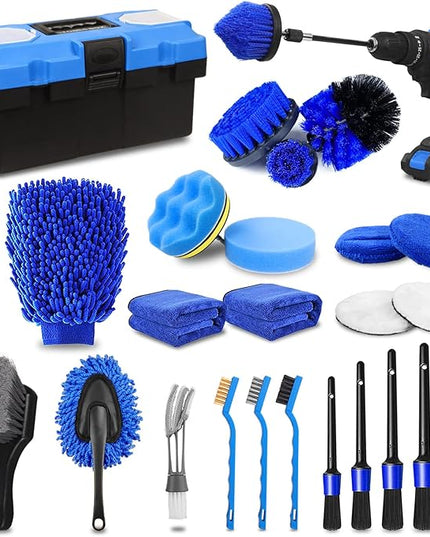 TTRCB 27Pcs Car Detailing Kit, Car Cleaning Kit, Car Detailing Brush Set, Drill Brush Set, Car Detailing Brushes, Car Wash Kit, Car Accessories, Car Cleaning Supplies for Interior, Exterior, Wheels