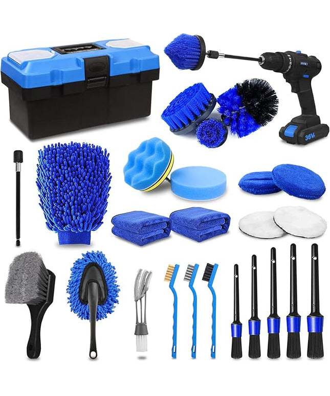 TTRCB 27Pcs Car Detailing Kit, Car Cleaning Kit, Car Detailing Brush Set, Drill Brush Set, Car Detailing Brushes, Car Wash Kit, Car Accessories, Car Cleaning Supplies for Interior, Exterior, Wheels