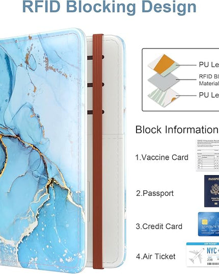 Passport Holder for Travel Essentials, Passport Wallet Cover Case for Travel Must Haves Accessories, Passport Book Holders for Women and Men, Blue Marble