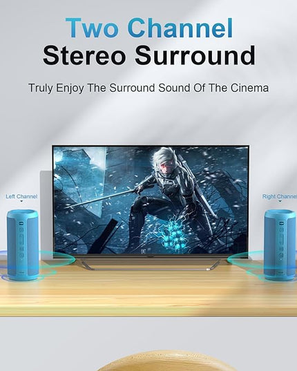 Ortizan Wireless Portable Bluetooth Speaker, IPX7 Waterproof, Dustproof and Rustproof, Powerful 24W Sound, Enhanced Bass, 30-Hour Battery, 360° Party Light, and Stereo Pairing (BT 5.3), Gifts - Blue