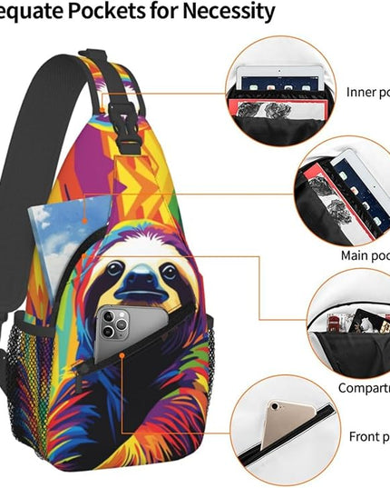 Animal Face Sling Bag Crossbody Bags Chest Bag Backpack for Travel Running and Hiking for Men Women Colorful Sloth