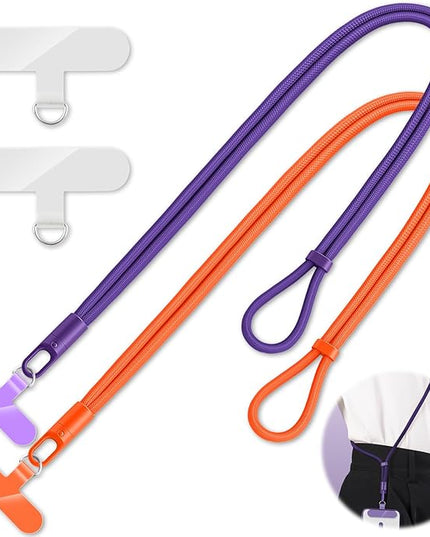 2 Pack Phone Lanyard,2×Phone crossbody strap,4×Tether Tabs,Universal Cell Phone Multifuctional Patch Polyester Lanyards,Cell Phone Lanyards for Women and Men(purple+orange)