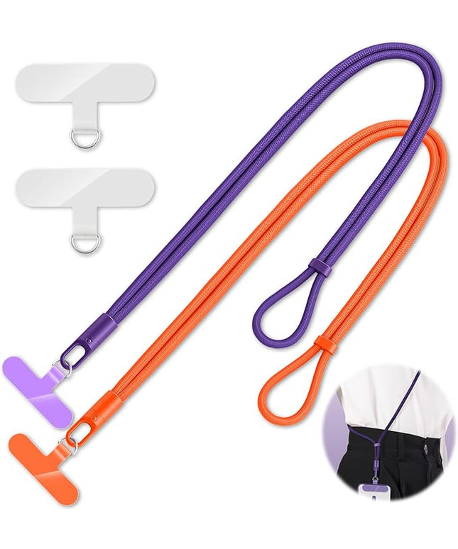 2 Pack Phone Lanyard,2×Phone crossbody strap,4×Tether Tabs,Universal Cell Phone Multifuctional Patch Polyester Lanyards,Cell Phone Lanyards for Women and Men(purple+orange)