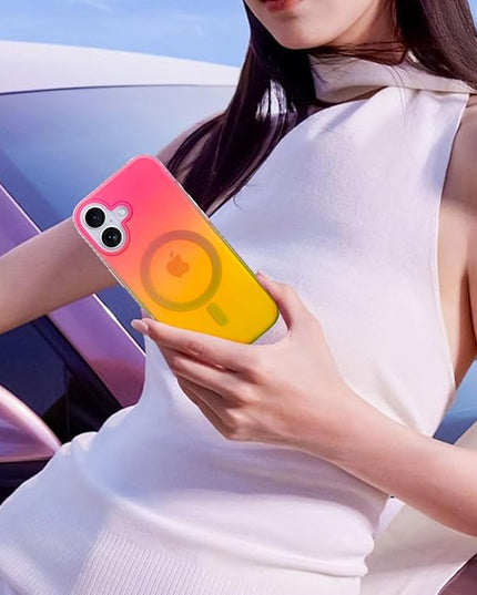 Aesthetic Case for iPhone 17 Case for Women Girls [Compatible with Magsafe] Cute Girly Trendy Glitter Sparkly Rainbow Magnetic Protective Phone Cover, Matte Iridescent Red & Yellow