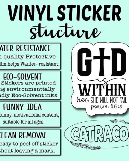 (3Pcs) God is Within Her She Will Not Fail Sticker, Christian Gifts Decorate Books Laptop Phone, Water Bottles Kindles Stickers, Tumbler Sticker Waterproof Vinyl Decorate Sticker 2,7 x 3 Inch