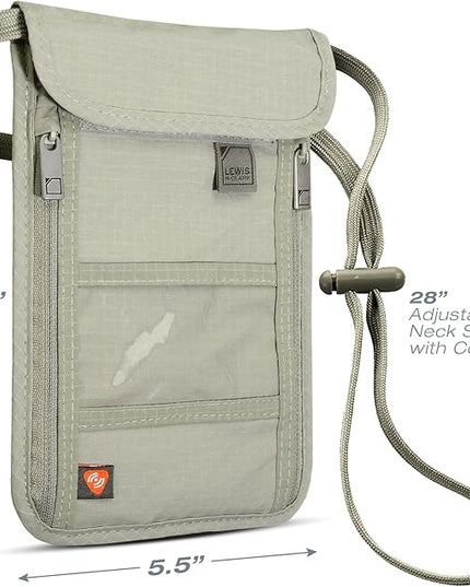 Lewis N. Clark RFID Blocking Stash Neck Wallet, Travel Pouch + Passport Holder for Women & Men, Taupe