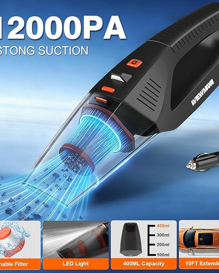 Car Cleaning Kit 19Pcs, Car Interior Detailing Kit with 12000PA High Power Handheld 12V Corded Vacuum, Detailing Brush Set, Cleaning Gel, Complete Car Vacuum Cleaner with Storage Bag for Men & Women