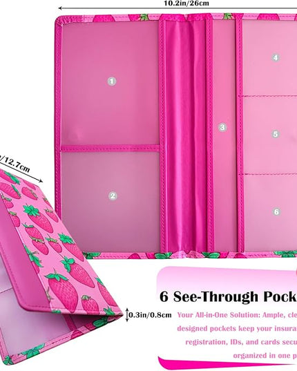 Car Registration and Insurance Holder with Magnetic Closure, Universal Document Organizer for License, Insurance Cards & Glove Box Storage (Strawberry-Hot Pink)