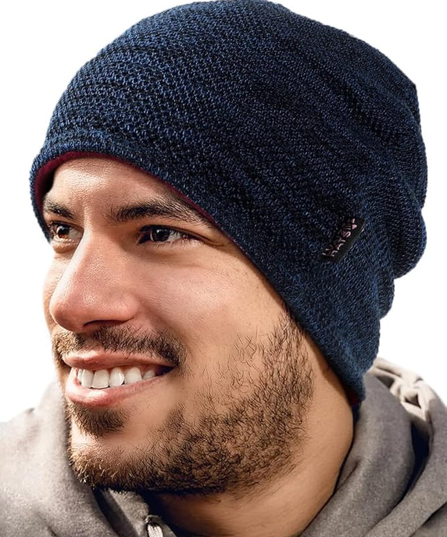 Lvaiz Mens Winter Beanie Hat Warm Fleece Lined Skull Cap for Men Reversible Women Windproof Watch Hat Knit Warm Unisex Beanie