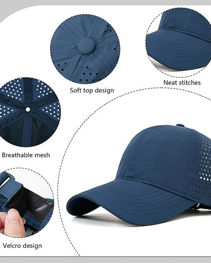 Xinveen Quick Dry Baseball Cap Curved Brim Snapback Hat Laser Cut Mesh Ball Cap Golf Ball Cap for Men Women