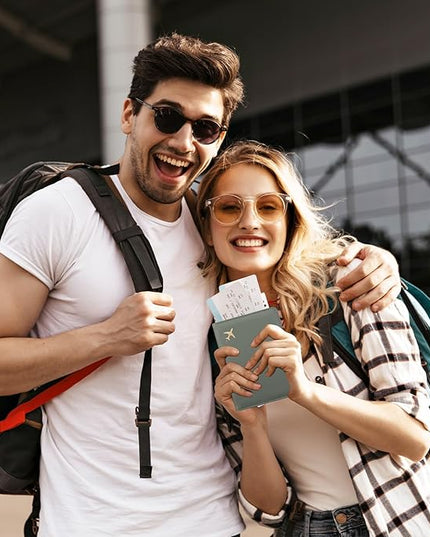 GOAUS Passport Holder for Travel with AirTag Slot Cards Cash Pocket, Faux Leather Travle Wallet Gifts for Women Men RFID Blocking Book Case Green, AirTag Not Included