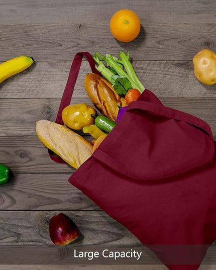 TOPDesign 12-Pack Economical 16"x15" Burgundy Cotton Tote Bags, Lightweight Medium Reusable Grocery Shopping Cloth Bags, Suitable for DIY, Advertising, Promotion, Gift, Activity