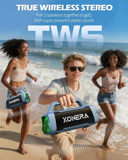 Speakers Bluetooth Wireless, 80W Peak Loud Outdoor Speaker with Bass, 20H Playtime, IPX6 Waterproof, TWS，BT5.3, Portable for Camping Hiking Boating Pool Beach, Smoky Blue