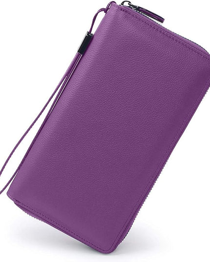 Bveyzi Women RFID Blocking Wallet Leather Zip Around Phone Clutch Large Capacity Ladies Travel Purse Wristlet | RFID Blocking, Zip Around, Large Capacity