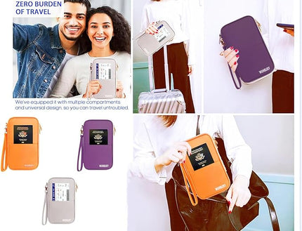 Multifunctional, Practical, RFID Family Passport Holder, Travel Wallet (Orange), Travel Document Organizer, Passport Bag, Three-Layer Design, Multiple pockets，Big Storage