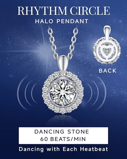 MomentWish Necklace for Women, Sparkling Gift for Her, 1Carat Moissanite Heart Pendent for Her, 925 Sterling Silver Dance Necklace for Anniversary Christmas Valentines