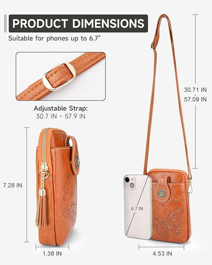 Small Crossbody Bags for Women, Lightweight Mini Cute Cell Phone Purse for Women with Tassel Shining Butterfly