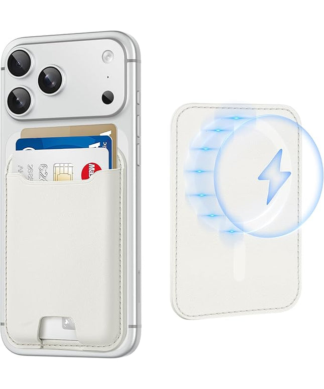 TopMade for Magsafe Wallet, Strongest Magnetic Card Holder for iPhone 17, iPhone 16/15/14/13/12 Series, Leather Magnetic Phone Wallet with Powerful Magnets, RFID Blocking, Fit 4 Cards, Milky White