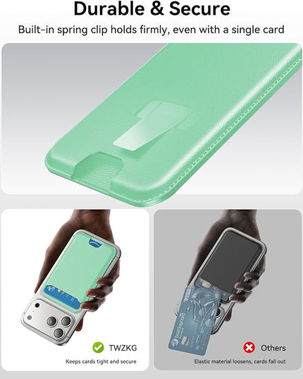 TWZKG for MagSafe Wallet, 3 Card Holder, Slim Magnetic Phone Wallet for iPhone 17/16/15/14/13/12 Pro Max Plus Air Series,RFID Blocking Vegan Leather,Light Green