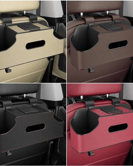 4-in-1 Car Organizers and Storage Box Multifunctional, Behind the Seat Organizer for Car, Cars Backseat Organizers with Tissue Holder and Cup Holder, Consolas Centrales De Auto (White)