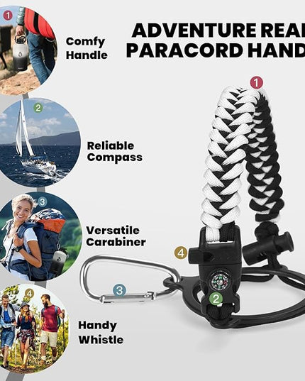 One Gallon Water Bottle Insulated, Triple Walled Vacuum Stainless Steel (Cold for 48 Hrs), Leak Proof & Non-BPA, Large Water Flask Jug with Paracord Handle & Straw Spout Lids