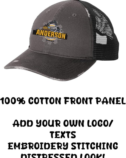 INK STITCH C600 Custom Embroidery Texts Logo Distressed Trucker Caps