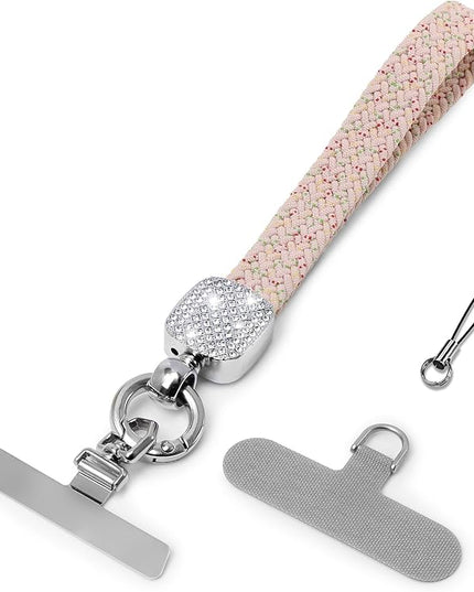 Elastic Phone Lanyard with Phone Tabs, Stretchy Braided Cellphone Wrist Strap and Keys Keychain
