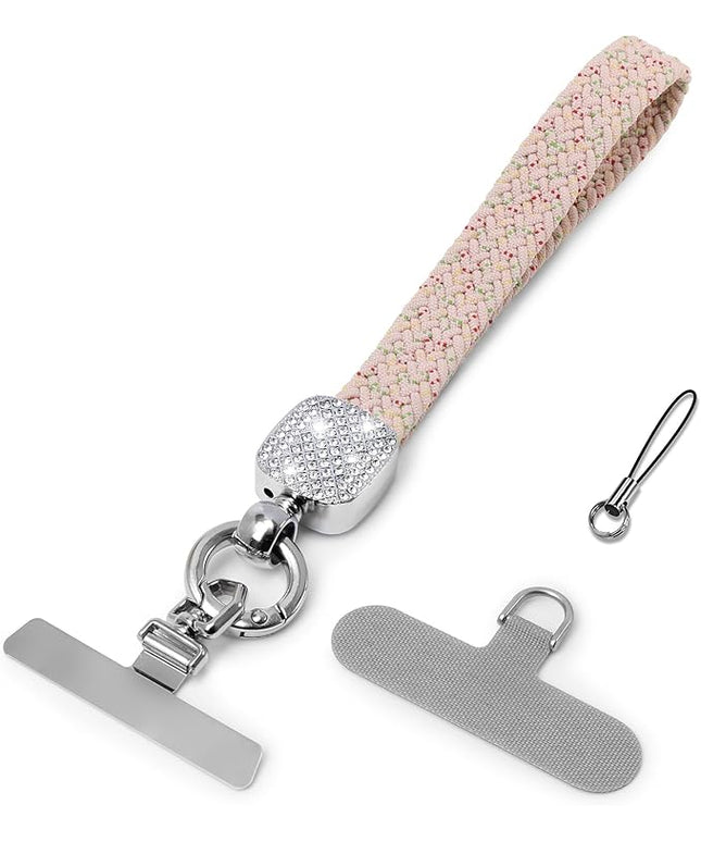 Elastic Phone Lanyard with Phone Tabs, Stretchy Braided Cellphone Wrist Strap and Keys Keychain