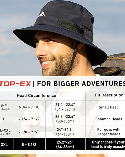 TOP-EX L/XL/XXL UV50+ Waterproof Bucket Sun Hat for Fishing Golf Hiking All-Weather Outdoor Rain Hat Stiff Brim