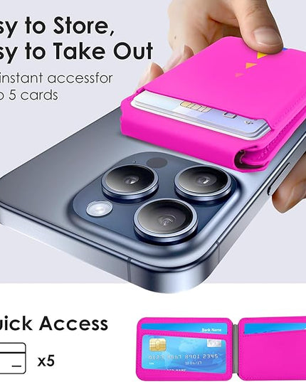 CreaDream Wallet for Magsafe, Magnetic Card Holder with RFID for iPhone 17/16/15/14/13/12 Series, Adjustable Phone Stand with 5 Card Holder, Hot Pink