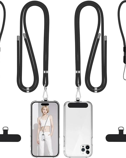 takyu Phone Lanyard, 2 Pack Soft Nylon Neck Strap Universal Cell Phone Lanyard and 2 Pack Phone Wrist Strap with Durable Pads for Most Smartphones-Black
