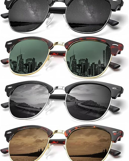 KALIYADI Sunglasses Men Polarized Sunglasses for Men Women Unisex Semi-Rimless Frame Retro Driving Sun Glasses UV Blocking