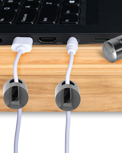8 Sets Charger Holders for Cords, Black Adjustable Cable Anchor Holders, Adhesive Metal Cord Clips, Cable Management Wire Organizers for Desk, Office, Nightstand