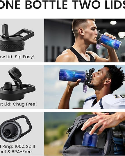 32oz Insulated Water Bottle, Triple Wall Vacuum Stainless Steel Water Bottles - Keeps Cold 48H, Reusable Metal water flask Jug for Gym, Sports, Camping, Hiking,Travel, Aurora-Purple
