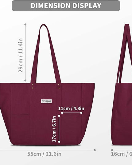 HOMESPON Large Canvas Tote Bag for Women Everything Bag with Pockets and Laptop Sleeve