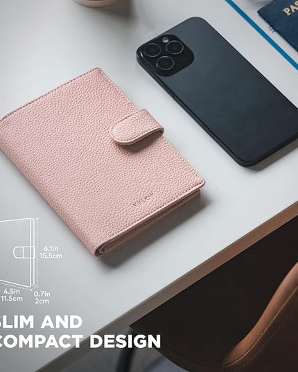 VULKIT Dual Leather Passport Wallet with Airtag Holder Slim Double Passport Holder RFID Blocking Passport Travel Wallet for Women or Men