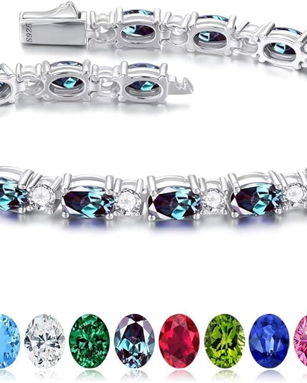 Iefil Tennis Bracelets for Women - 925 Sterling Silver Birthstone Bracelet, Anniversary Birthday Gifts for Women, Jewelry Gifts for Woman Her, 6.5"-7"