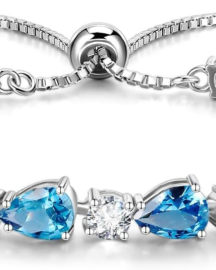 FANCIME Shine of Tears Birthstone Tennis bolo Bracelets Sterling Silver Tennis Bracelets Charm Fine Jewelry Birthday Gifts for Women Mom