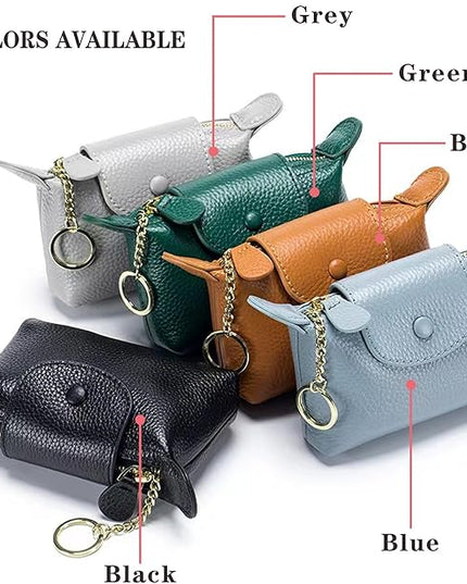 Plinvo Vintage Genuine Leather Coin Purse Keychain for Women Mini Zip Wallet Change Pouch Black (Green)