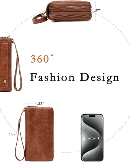 YAPAIOU Wallet For Women Large Capacity Wristlet Purse for Women RFID Blocking Multi Clutch Wallet Brown