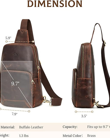 S-ZONE Sling Bag for Men Women RFID Blocking Genuine Leather Crossbody Shoulder Bag Backpack Hiking Daypack Travel
