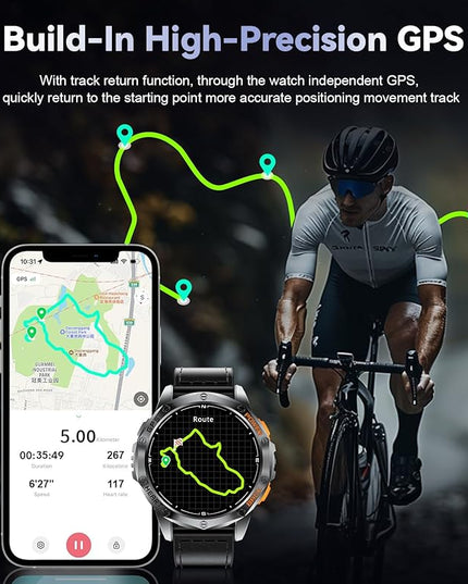 LIGE DM1 GPS Military Smart Watch for Men (Answer/Make Calls), 100+ Sports Modes Fitness Tracker, LED Flashlight/Compass/45 Days Battery/IP68 Waterproof 1.43'' AMOLED Smartwatch for Android iOS
