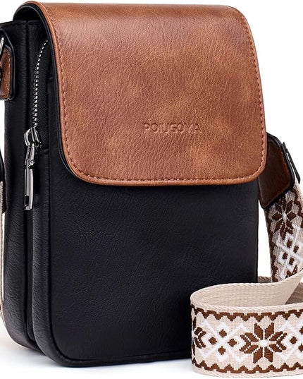 POIUGOYA Small Crossbody Bags for Women Trendy,Leather Triple Compartment Cell Phone Crossbody Wallet Purses with Card Slots