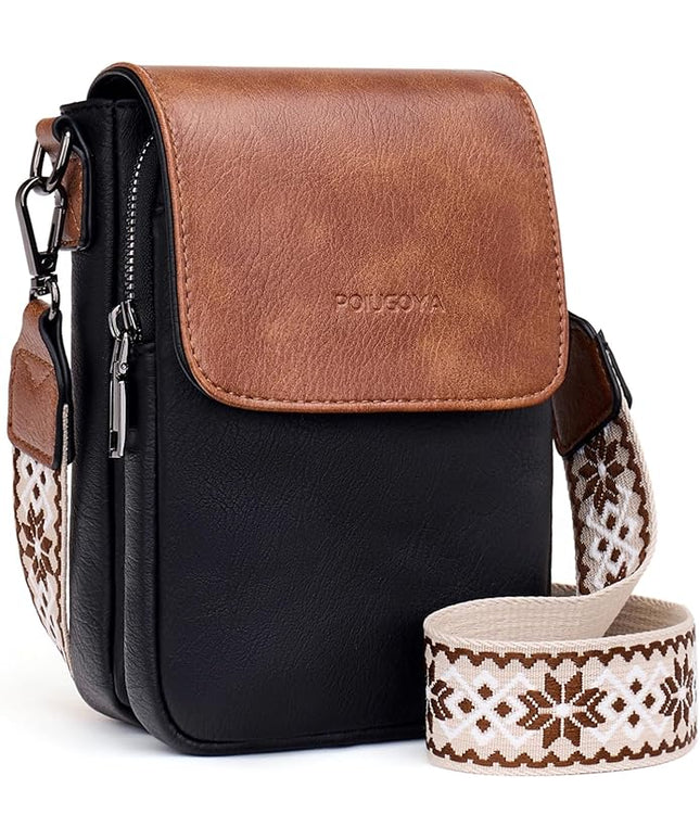 POIUGOYA Small Crossbody Bags for Women Trendy,Leather Triple Compartment Cell Phone Crossbody Wallet Purses with Card Slots