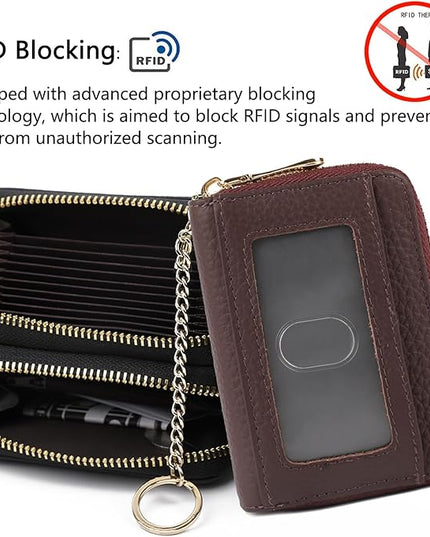imeetu RFID Credit Card Holder, Small Leather Zipper Card Case Wallet for Women