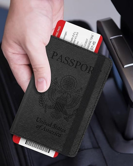 RSAquar Passport and Vaccine Card Holder Combo, Passport Holder Cover Wallet, Leather Card Case Travel Accessories with RFID Blocking for Women and Men, Y-Black
