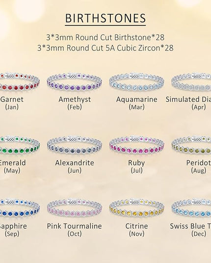 Birthstone Tennis Bracelets for Women Birthday Gifts 925 Sterling Silver Hexagon White Gold Bracelets Round Cut 5A Cubic Zirconia Prong Setting 7 Inch Anniversary Jewelry Gift